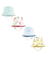 Hudson Baby Baby Girls 4Pc Sun Protection Hat, Ice Cream Dot Lemon Stripe