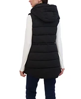 Sebby Collection Women's 3/4 Hooded Stretch Puffer Vest With Drawstring Waist