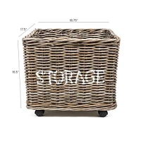Jonathan Y Yael Coastal Hand-Woven "Storage" Rattan Basket with Wheels and Handles, Kubu Gray