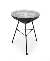 Nusa Modern Rattan Side Table With Tempered Glass Top