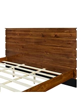 Simplie Fun Mid-Century Modern Solid Wood King Bed with Six-Piece Headboard