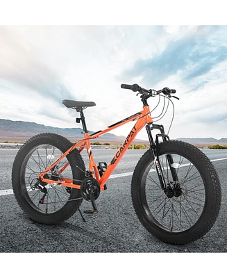 Simplie Fun 26" Fat Tire Bike: Shimano 21-Speed, Dual Disc Brakes, Front Suspension