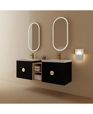 Simplie Fun 60" Wall-Mounted Vanity with Soft-Close Drawers and Ceramic Basin