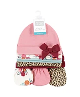 Hudson Baby Baby Girls Cotton Cap and Scratch Mitten Set, Autumn Rose, 0-6 Months