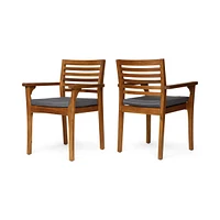 Teak & Wicker Patio Dining Chair With Dark Grey Cushion