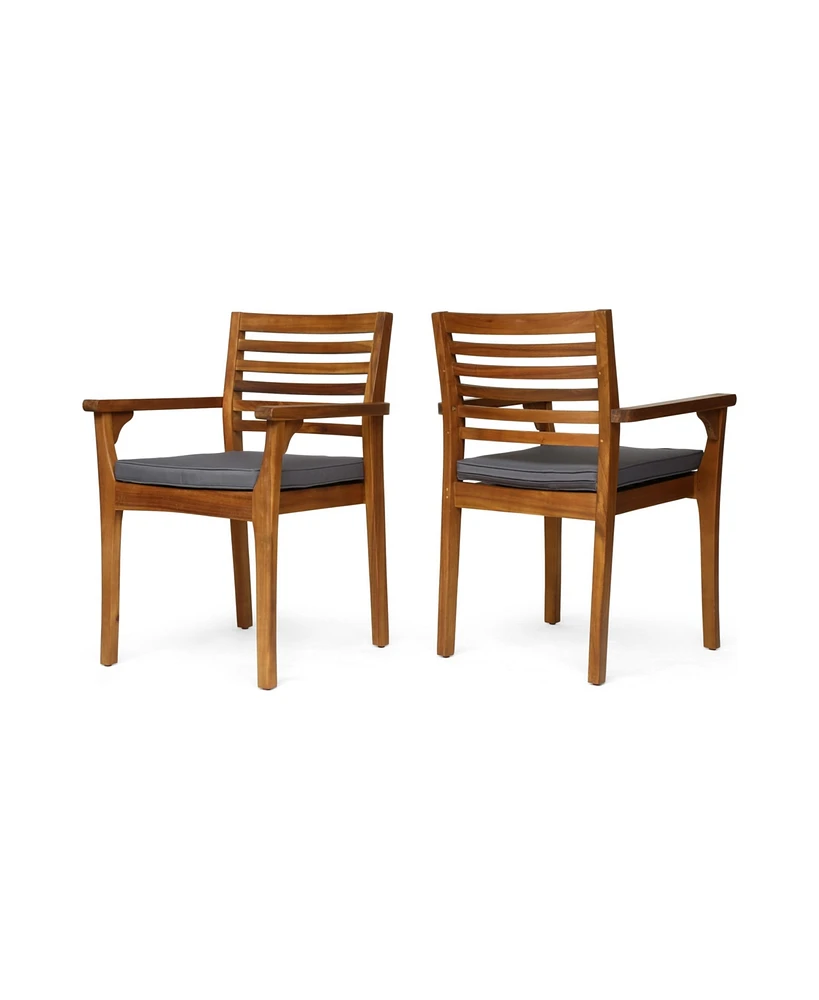 Teak & Wicker Patio Dining Chair With Dark Grey Cushion