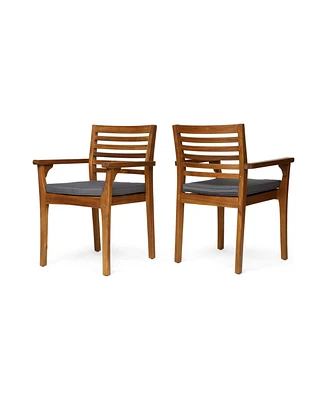 Teak & Wicker Patio Dining Chair With Dark Grey Cushion
