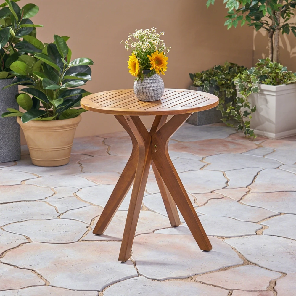 Simplie Fun Acacia Wood Outdoor Bistro Table With X-Base