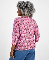 Style & Co Plus Size Printed Henley 3/4-Sleeve Top, Created for Macy's