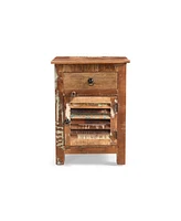 Simplie Fun Artisan-Crafted Side Table With Drawer And Cabinet