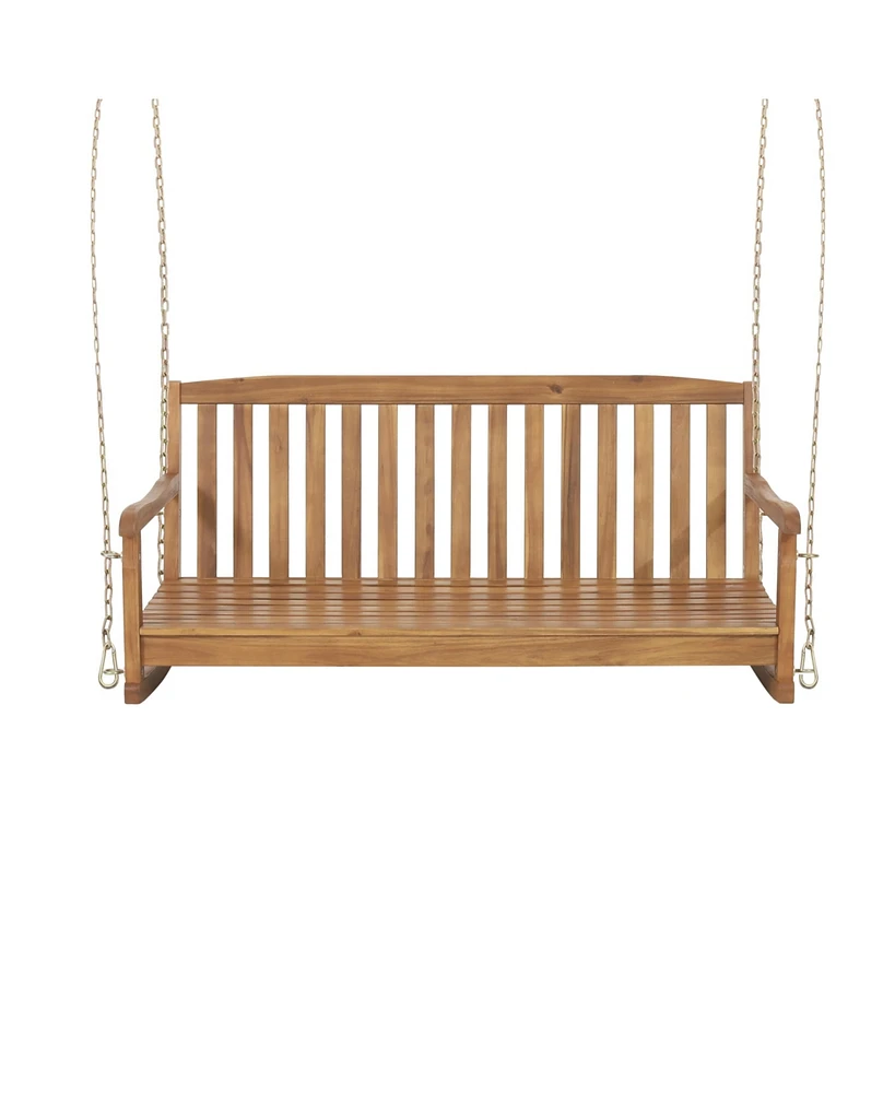 Simplie Fun Acacia Wood Porch Swing With Slatted Seating