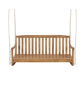 Simplie Fun Acacia Wood Porch Swing With Slatted Seating