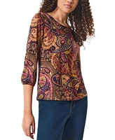 Jones New York Petite Paisley-Print 3/4-Sleeve Top