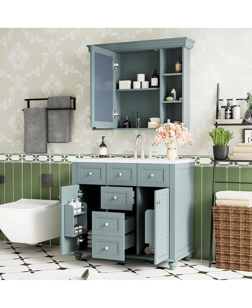 Streamdale Furniture 36'' Bathroom Vanity with Mirror Cabinet, Ample Storage, Soft-Close Doors & Drawers