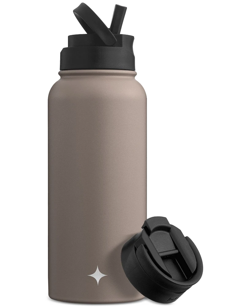 JoyJolt Stainless Steel Water Bottle with Flip Lid & Sport Straw Lid, 32-oz.