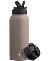 JoyJolt Stainless Steel Water Bottle with Flip Lid & Sport Straw Lid, 32-oz.