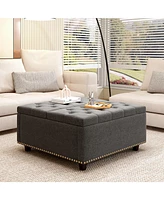 Oversized Storage Square Ottoman with Double Door Storage