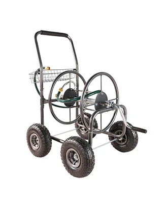 Simplie Fun 4-Wheel Garden Hose Reel Cart with Basket