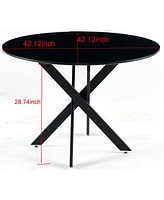 Simplie Fun 42" Black Mid-Century Dining Table with Round Mdf Top and Cross Legs