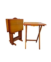 Folding Snack Tables with Storage Rack (Set of 4)