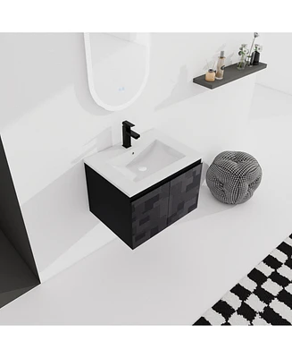 Simplie Fun Wall-Mounted Bathroom Vanity with Ceramic Sink & Soft-Close Doors