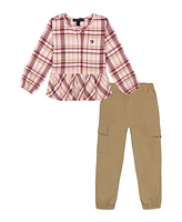 Tommy Hilfiger Toddler Girl Plaid Flannel Peasant Top Corduroy Cargo Joggers