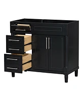 36" Freestanding Bathroom Vanity with Ample Storage, Solid Wood Frame