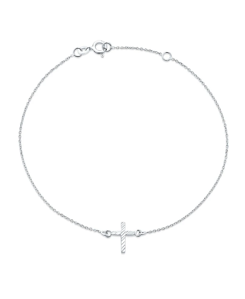 Bling Jewelry Side Ways Cross Religious Anklet For Women Ankle Bracelet For Women Sterling Silver Adjustable 9 To 10 Inch
