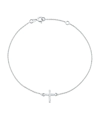 Bling Jewelry Side Ways Cross Religious Anklet For Women Ankle Bracelet For Women Sterling Silver Adjustable 9 To 10 Inch