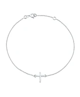 Bling Jewelry Side Ways Cross Religious Anklet For Women Ankle Bracelet For Women Sterling Silver Adjustable 9 To 10 Inch