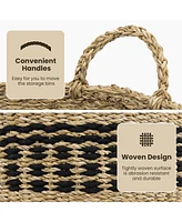 Slickblue Seagrass Basket Set of 3 Stackable Storage Bins with Handles Woven Round Basket