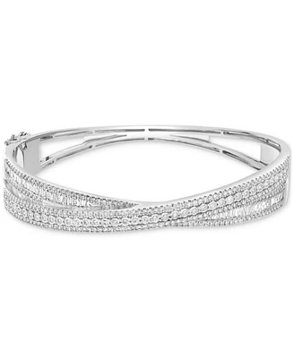 Effy Diamond Round & Baguette Crossover Bangle Bracelet (2-1/6 ct. t.w.) in 14k White Gold