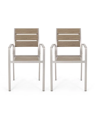 Simplie Fun Modern Aluminum Dining Chair With Faux Wood Seat (Set Of 2)