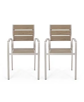 Simplie Fun Modern Aluminum Dining Chair With Faux Wood Seat (Set Of 2)