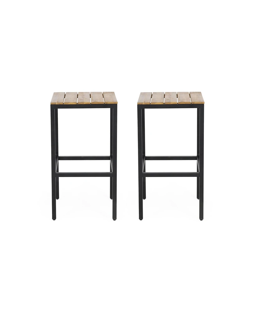 Simplie Fun Noe Acacia Wood Bar Stools, Set Of 2, Teak Finish, Black