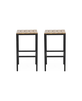 Simplie Fun Noe Acacia Wood Bar Stools, Set Of 2, Teak Finish, Black