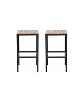 Simplie Fun Noe Acacia Wood Bar Stools, Set Of 2, Teak Finish, Black