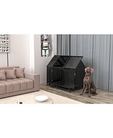 45" Indestructible Dog Crate with Roof, 2 Doors, Trays, Wheels