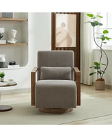30.3"W Swivel Accent Chair with Solid Wood Arms & Comfy Cushion