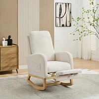 25.4" Rocking Chair with Retractable Footrest, Side Pocket, Ivory
