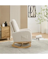 Streamdale Furniture 25.4" Rocking Chair with Retractable Footrest, Side Pocket, Ivory