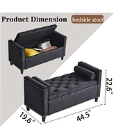 Streamdale Furniture 44.5" Queen Velvet Button Bedside Bench with Armrests and Nailhead Trim