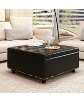 Simplie Fun Pu Leather Oversized Storage Ottoman with Nailhead Trim