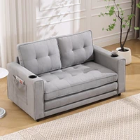 3-in-1 Tufted Futon Sofa Bed with Side Pockets and Cup Holders