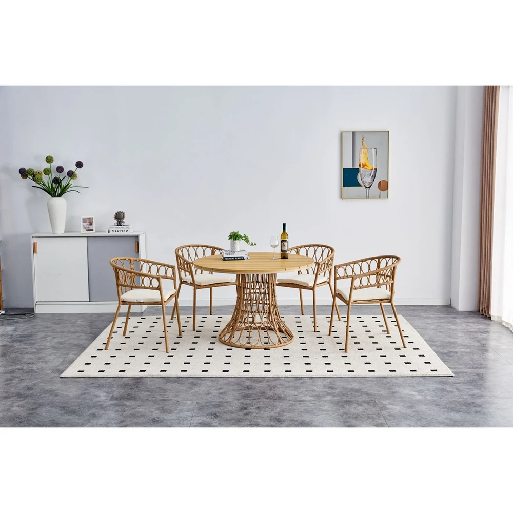 Bamboo Dining Table with Pe Rattan Round Top (110CM)
