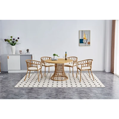 Bamboo Dining Table with Pe Rattan Round Top (110CM)