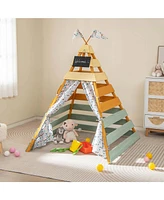 Kids Teepee Tent with Machine Washable Flags & Door Curtains Detachable
