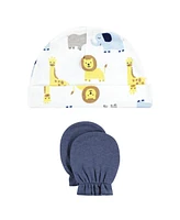 Hudson Baby Baby Boys Hudson Unisex Cotton Cap and Scratch Mitten Set