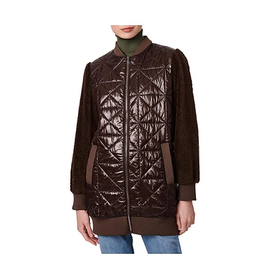 Bernardo Women's Light Weight Quilted Jacket with Faux Fur Sleeves