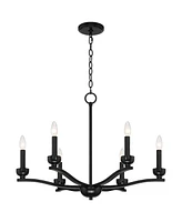 Franklin Iron Works Norwell Semi Gloss Black Chandelier Lighting 27 1/2" Wide Modern Industrial Geometric Curved Arms Candle 6-Light Fixture for Dinin